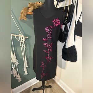 Positive Attitude Vintage 90s Black Pink Floral Cutout Cocktail Dress Petite 4